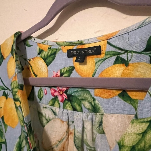 Linen Viscose For Cynthia Lemon Hibiscus Floral Sleeveless Knee Length Dress - Picture 4 of 7